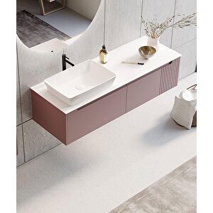 Biella 140 Cm Pudra Ledli Banyo Dolabı Takımı