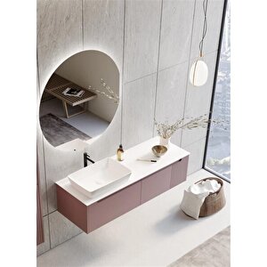 Orka Biella 140 Cm Pudra Ledli Banyo Dolabı Takımı