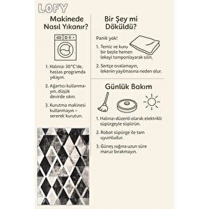 Siyah, Gri Ve Krem Renkli Halı, Geometrik Desenli, Yıkanabilir Ve Evcil Hayvan Dostu