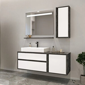 Verona 120 Cm, İrony-beyaz Banyo Dolabı Takımı (ledli Ayna)