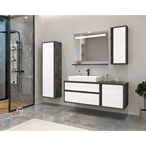 Verona 120 Cm, İrony-beyaz Banyo Dolabı Takımı (ledli Ayna)