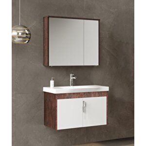 Luna 80 Cm Kahve Banyo Dolabı Takımı