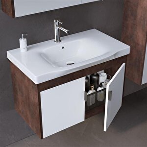 Luna 80 Cm Kahve Banyo Dolabı Takımı