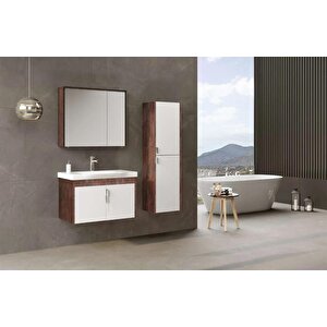 Luna 80 Cm Kahve Banyo Dolabı Takımı