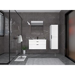 Trio 80 Cm Çekmeceli Beyaz Banyo Dolabı Takımı