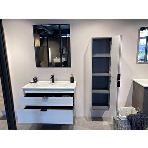 Trio 80 Cm Çekmeceli Beyaz Banyo Dolabı Takımı