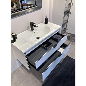 Orka Trio 80 Cm Çekmeceli Beyaz Banyo Dolabı Takımı
