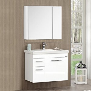 Enez 80 Cm Beyaz Banyo Dolabı Takımı (dolaplı Ayna)
