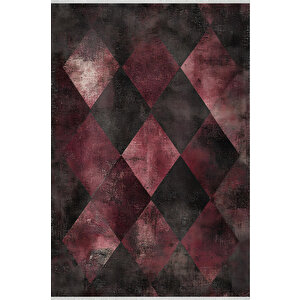 Bordo Ve Siyah Renkli Halı, Checkered Desenli, Yıkanabilir Ve Evcil Hayvan Dostu 150x240 cm