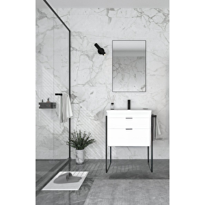 Trio 65 Cm Çekmeceli Beyaz Havluluklu Banyo Dolabı Takımı