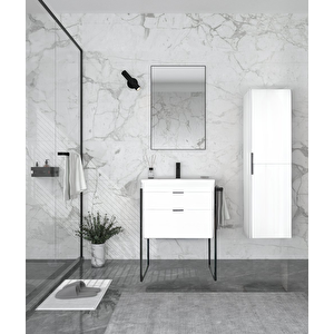 Trio 65 Cm Çekmeceli Beyaz Havluluklu Banyo Dolabı Takımı