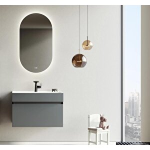 Lusso 80 Cm Mat Antrasit Ledli Ayna Banyo Dolabı Takımı