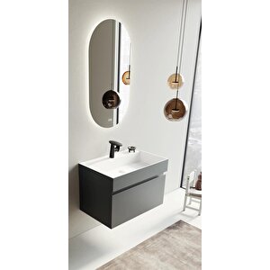 Lusso 80 Cm Mat Antrasit Ledli Ayna Banyo Dolabı Takımı