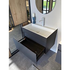 Lusso 80 Cm Mat Antrasit Ledli Ayna Banyo Dolabı Takımı