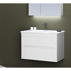 Varna 80 Cm Mat Beyaz Banyo Dolabı Alt Modül Ve Lavabo