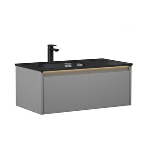 Lisbon 90 Cm Mat Gri Banyo Dolabı Takımı