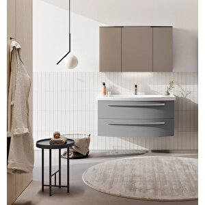 Urla 110 Cm Parlak Gri Banyo Dolabı Takımı (ledli-dolaplı Ayna)
