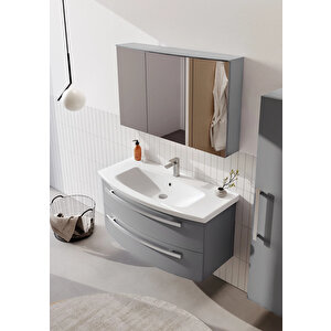 Urla 110 Cm Parlak Gri Banyo Dolabı Takımı (ledli-dolaplı Ayna)