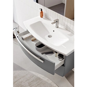 Orka Urla 110 Cm Parlak Gri Banyo Dolabı Takımı (ledli-dolaplı Ayna)