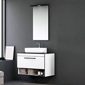 Knidos 90 Cm Beyaz Ledli Ayna Banyo Dolabı Takımı