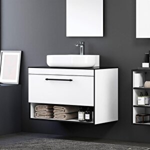 Knidos 90 Cm Beyaz Ledli Ayna Banyo Dolabı Takımı