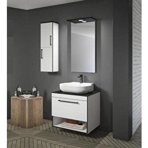 Knidos 90 Cm Beyaz Ledli Ayna Banyo Dolabı Takımı