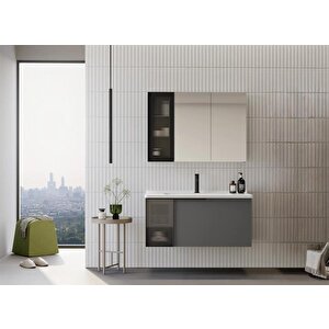 Pure 100 Cm Mat Gri Banyo Dolabı Takımı