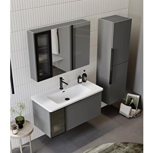 Orka Pure 100 Cm Mat Gri Banyo Dolabı Takımı