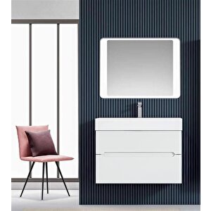 Malta 80 Cm Mat Beyaz Banyo Dolabı Takımı