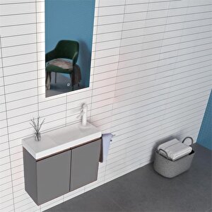 Ferla 60 Cm Mat Gri Banyo Dolabı Takımı