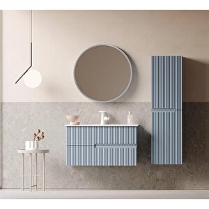Moonlight 90 Cm Mat Mavi Banyo Dolabı Takımı