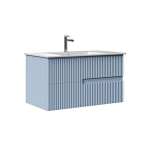 Moonlight 90 Cm Mat Mavi Banyo Dolabı Takımı