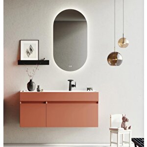 Lusso 120 Cm Mat Tarçın Ledli Ayna Banyo Dolabı Takımı