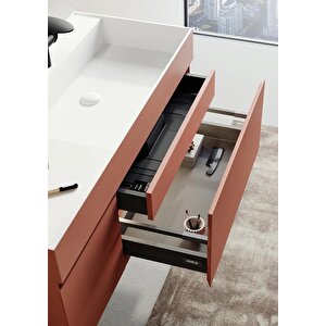 Lusso 120 Cm Mat Tarçın Ledli Ayna Banyo Dolabı Takımı