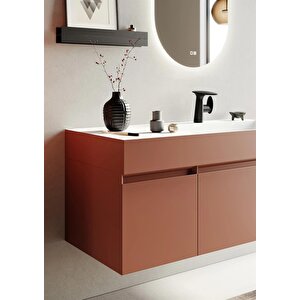 Orka Lusso 120 Cm Mat Tarçın Ledli Ayna Banyo Dolabı Takımı