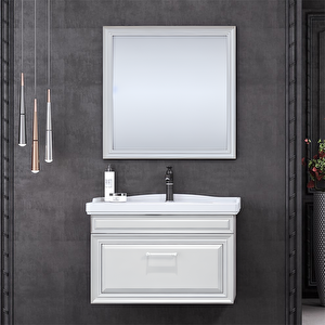 Design 85 Cm Mat Beyaz Banyo Dolabı Takımı