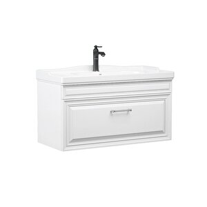 Design 85 Cm Mat Beyaz Banyo Dolabı Takımı