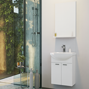 Soma 45 Cm Beyaz Banyo Dolabı Takımı (etajerli Ayna)