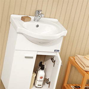 Soma 45 Cm Beyaz Banyo Dolabı Takımı (etajerli Ayna)
