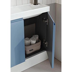 Ferla 110 Cm Mat Mavi Banyo Dolabı Takımı