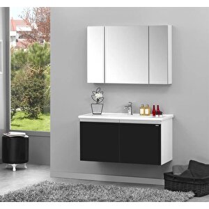 Terme 100 Cm Siyah Kapaklı Banyo Dolabı Takımı