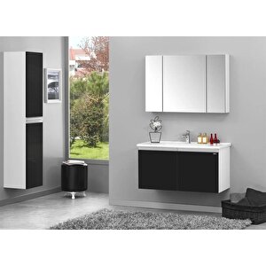 Terme 100 Cm Siyah Kapaklı Banyo Dolabı Takımı