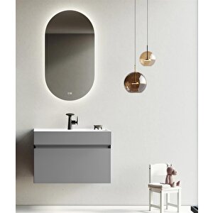 Lusso 80 Cm Mat Gri Ledli Ayna Banyo Dolabı Takımı