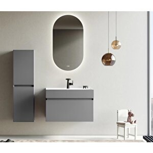 Lusso 80 Cm Mat Gri Ledli Ayna Banyo Dolabı Takımı