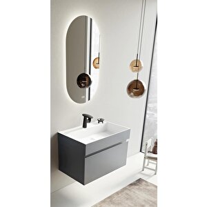 Lusso 80 Cm Mat Gri Ledli Ayna Banyo Dolabı Takımı