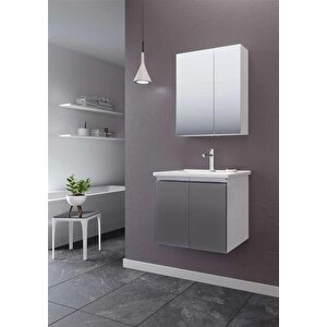 Terme 60 Cm Gri Kapaklı Banyo Dolabı Takımı