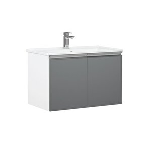 Terme 60 Cm Gri Kapaklı Banyo Dolabı Takımı