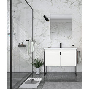 Trio 100 Cm Kapaklı Beyaz Havluluklu Banyo Dolabı Takımı