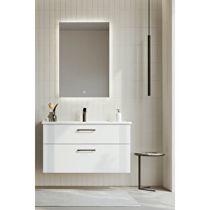Bari 100 Cm Mat Beyaz Banyo Dolabı Takımı (ledli Ayna)