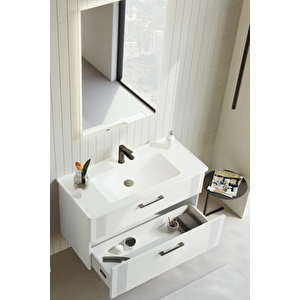 Bari 100 Cm Mat Beyaz Banyo Dolabı Takımı (ledli Ayna)